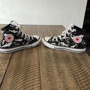 Converse Chuck Taylor All Star. Boys size 1 shark print black grey and white